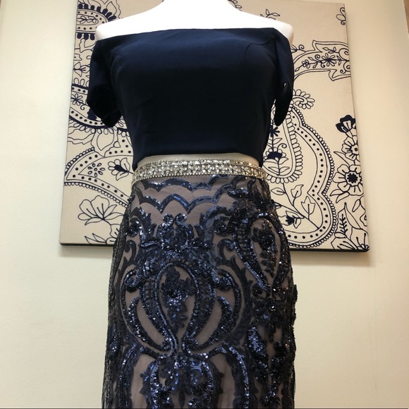 🆕NWT Intricate Two Piece Navy Formal Prom Dress - Picture 2 of 8